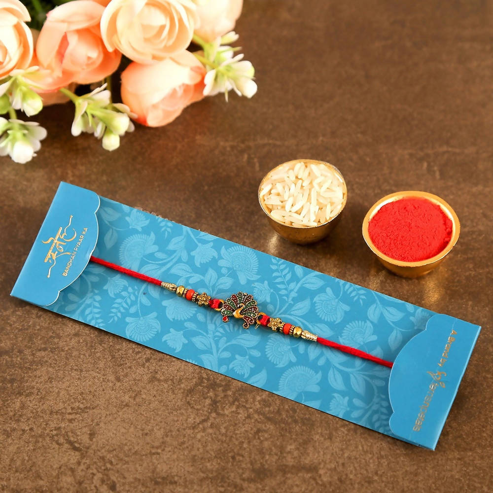 Beautiful Peacock Ethnic Rakhi & Cadbury Temptations