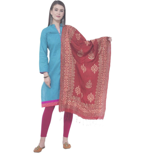 A R SILK Mehroon Color Chanderi gold print Chanderi cotton Dupattas and Chunnis
