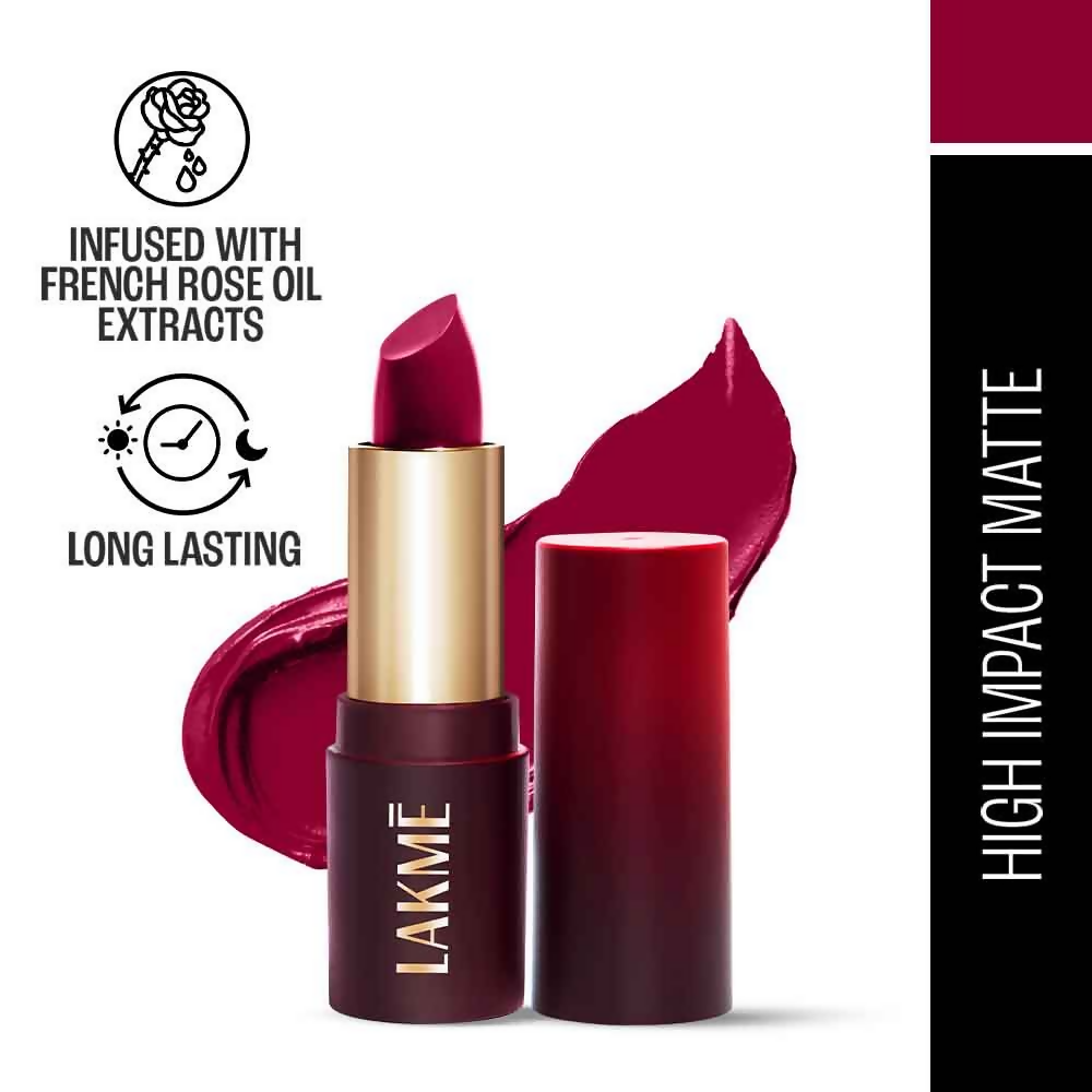 Lakme Forever Matte Lipstick, Made With French Rose Oil - Red Aurora 