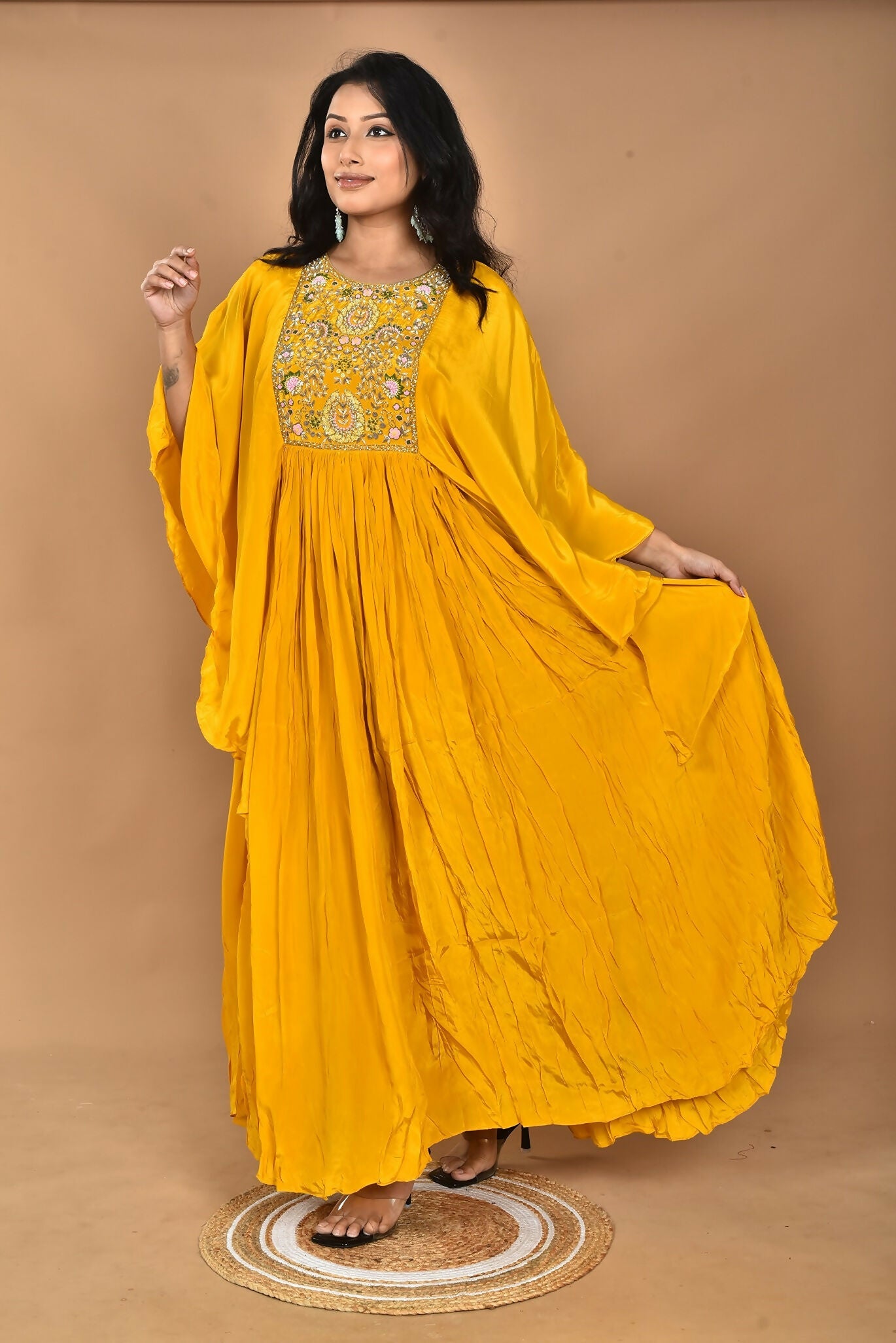 Morchari Kaftan Zari Embroidery Work Gown-Yellow