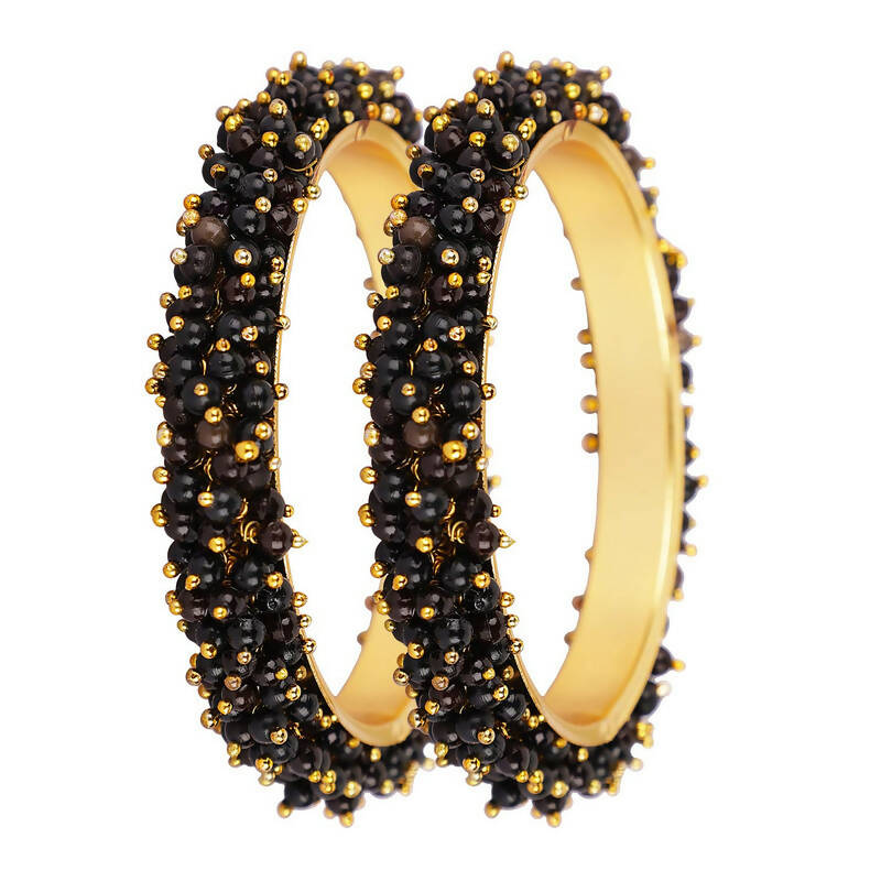 Mominos Fashion Joharkamal Gold-Plated Black Beads Work Bangles - Grab2buy