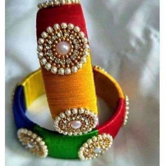 Multi Color Threaded with Multi Color Beads - Set of 2 Bangles - Grab2buy