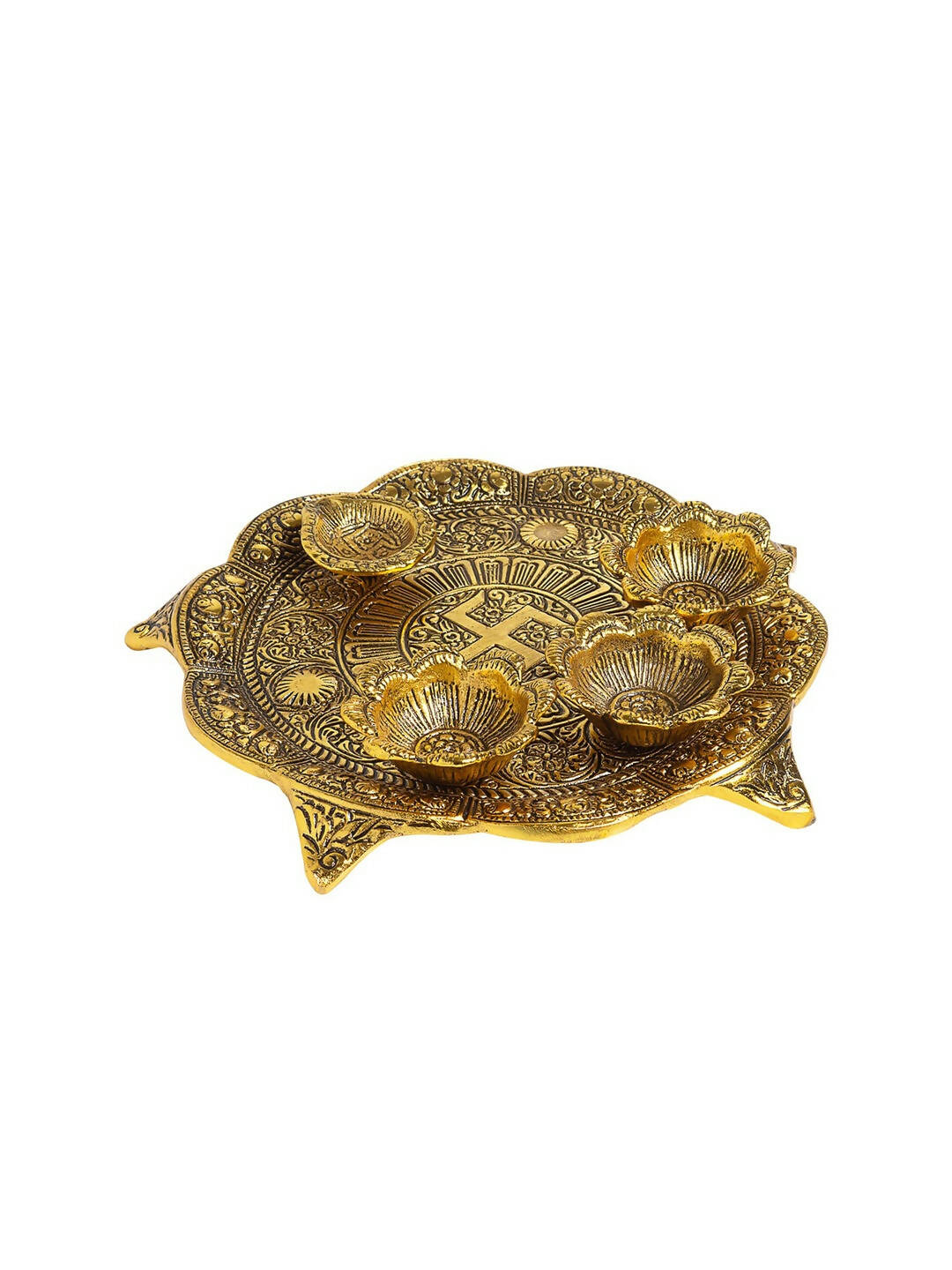 Golden Peacock Gold Toned Metallic Pooja Thali 
