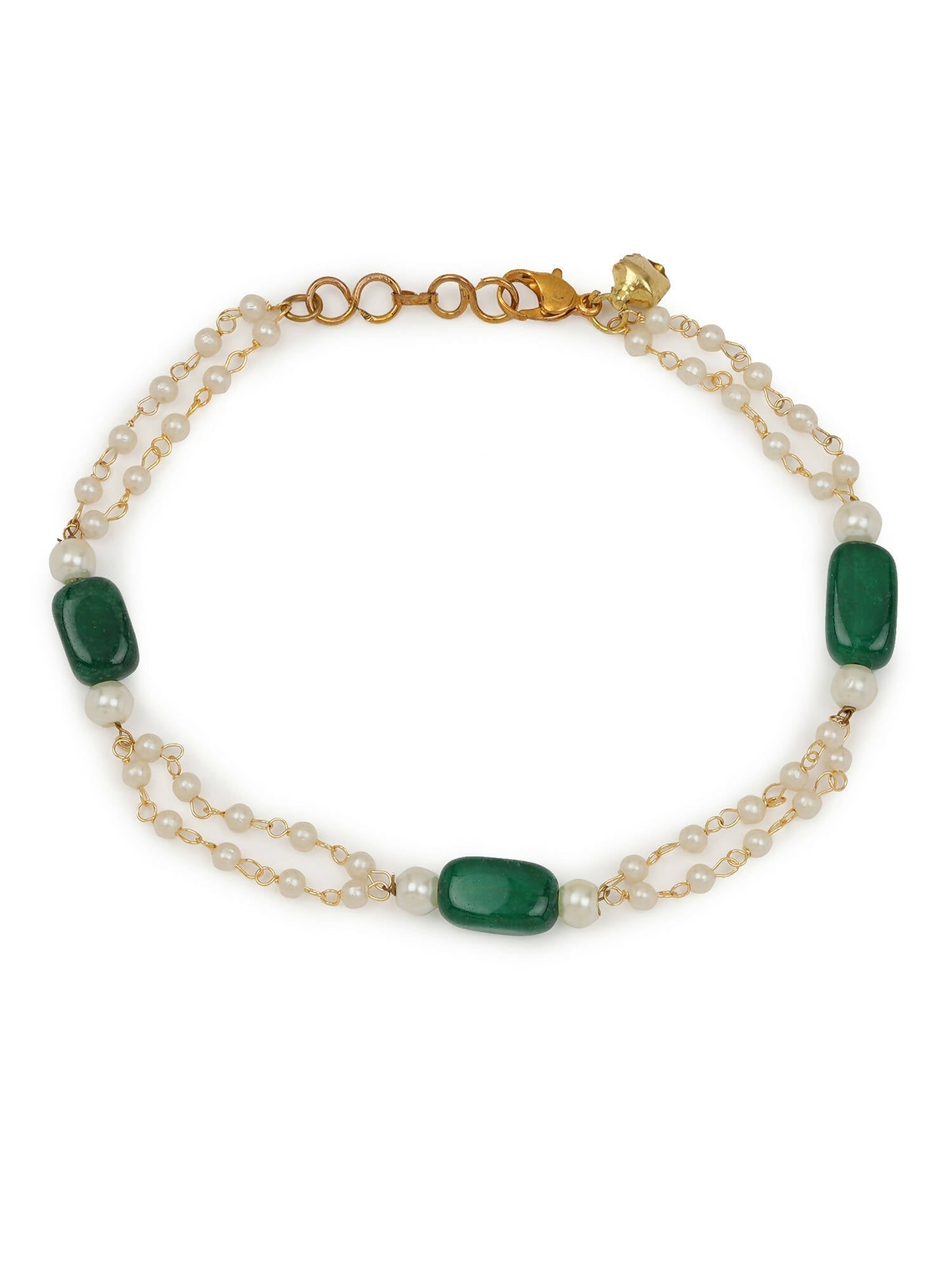 Gold-Polished White Green Pearl Beaded Anklets - Ruby Raang | Swadesiicart
