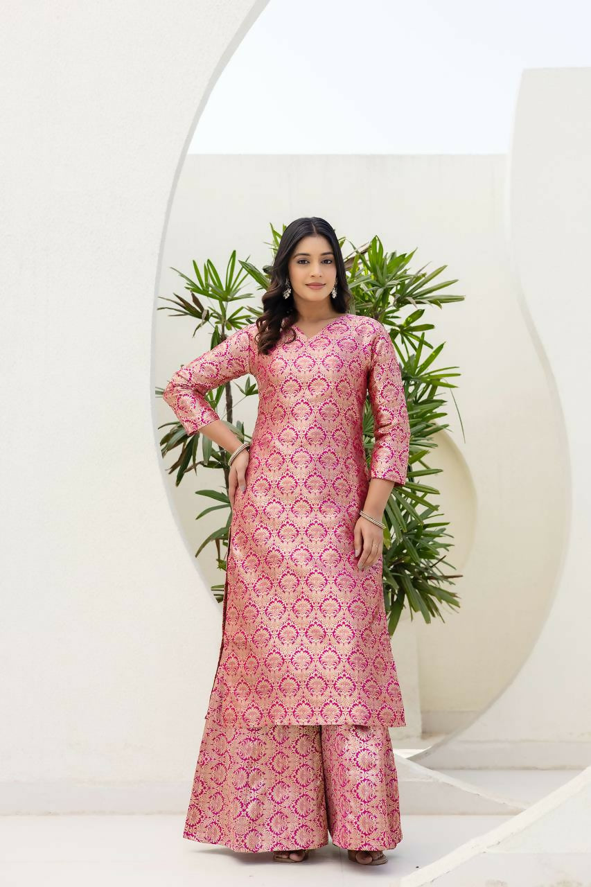 Joban Fashion Pink Jacquard Embroidered Sharara Set