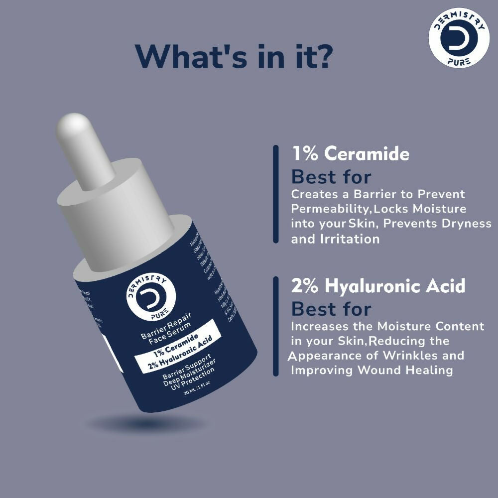 Dermistry Pure 1% Ceramide 2% Hyaluronic Acid Sensitive & Dry Skin Moisturizer Barrier Repair Serum 