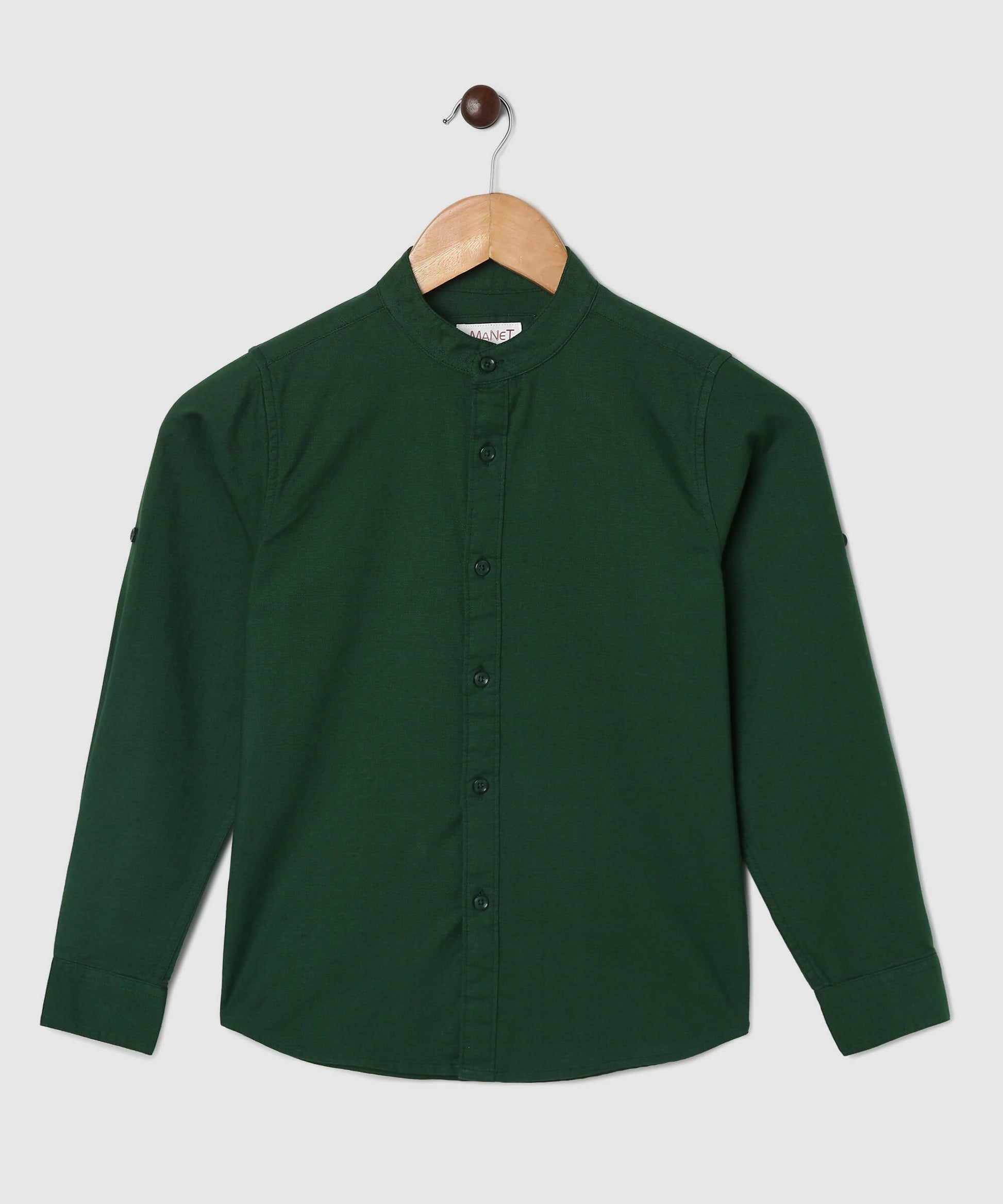 Manet Boys Mandarin Collar Full Sleeves Melange Shirt - Green