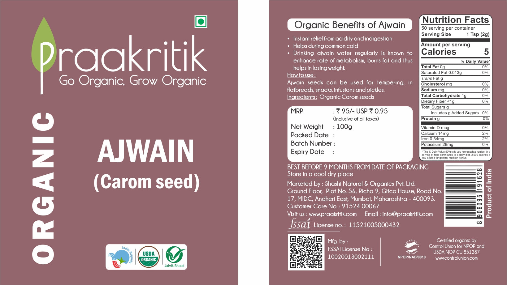 Praakritik Organic Ajwain 