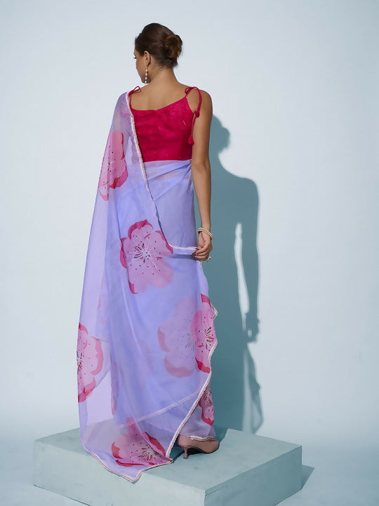Sky Blue Organza Designer Printed Saree - Shezlin