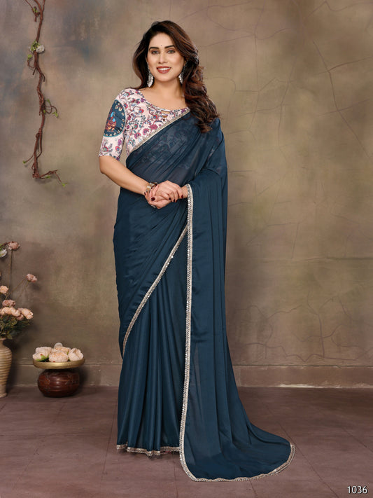 Partywear traditional Georgette Morpich Fancy Saree - Anbazaar