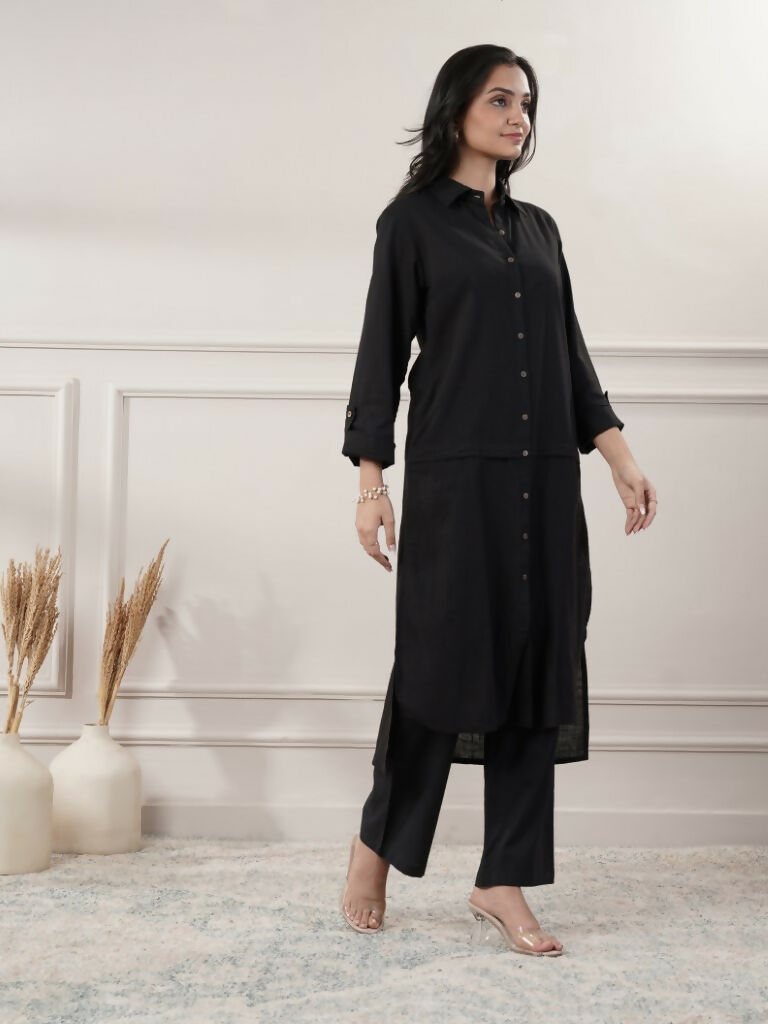 Joban Fashion Women's Black Cotton Dress With Button