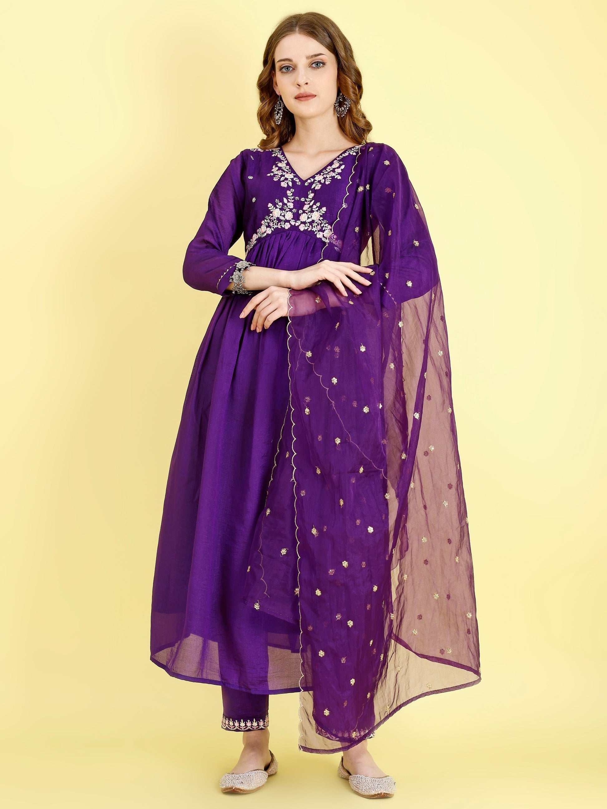 Yash Enterprise Violet Vichitra Silk Embroidery Party Wear Suit Set  Grab2Buy Yash Enterprise Grab2Buy