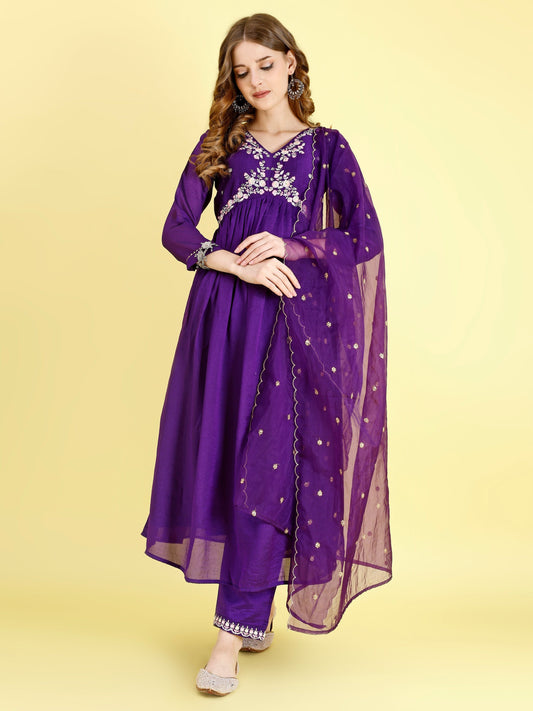 Yash Enterprise Violet Vichitra Silk Embroidery Party Wear Suit Set  Grab2Buy Yash Enterprise Grab2Buy