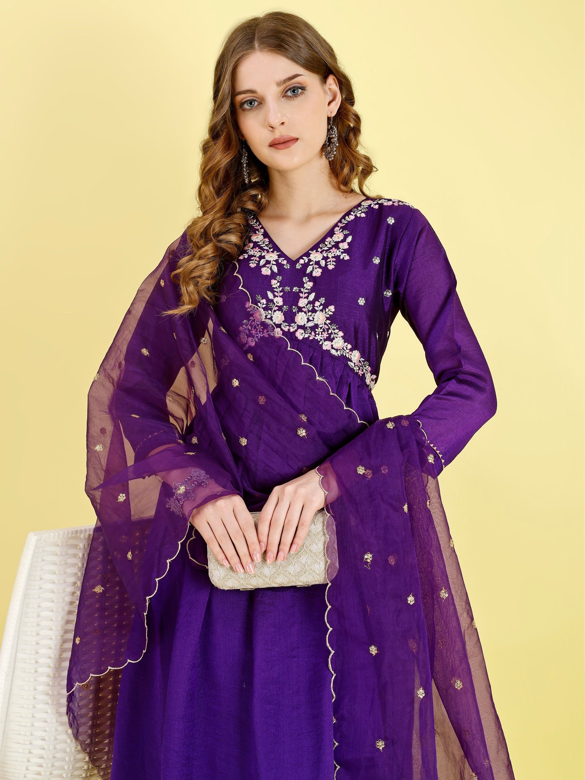 Yash Enterprise Violet Vichitra Silk Embroidery Party Wear Suit Set  Grab2Buy Yash Enterprise Grab2Buy