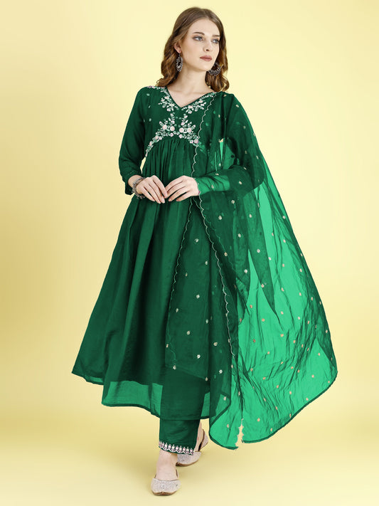 Yash Enterprise Green Vichitra Silk Embroidery Party Wear Suit Set