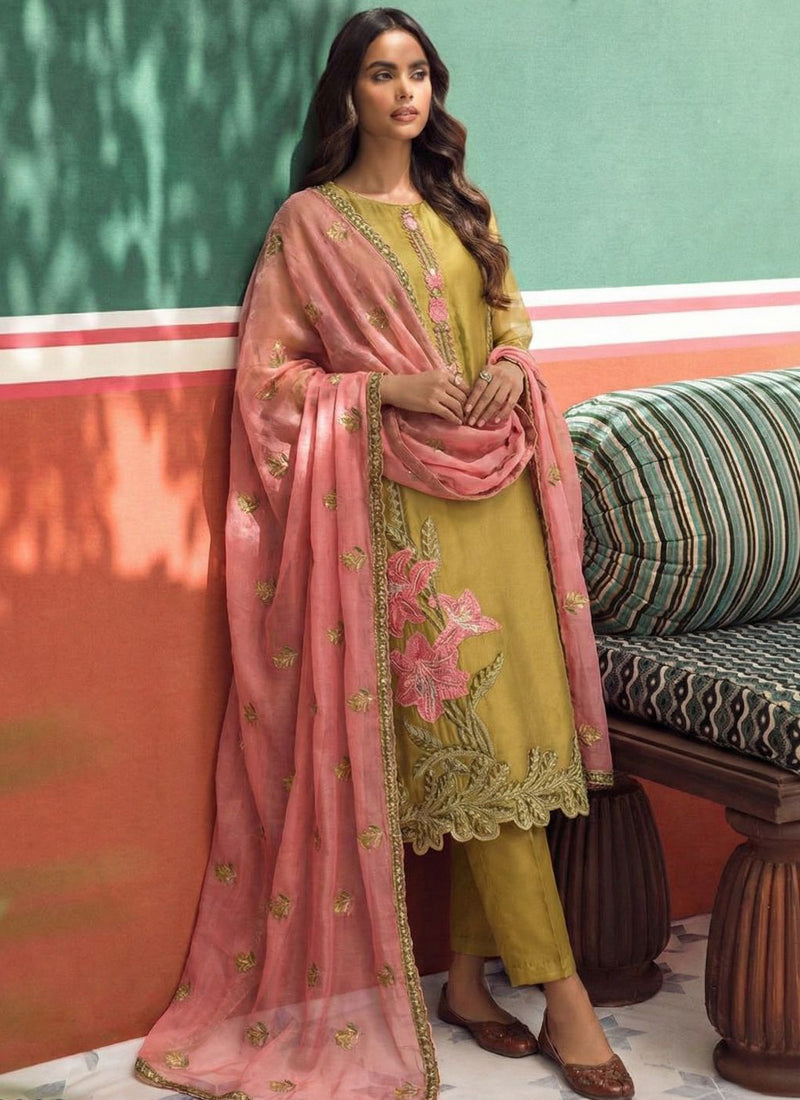 Vegaa Fashion Yellow Organza Fancy Zari Party Wear Suit  Grab2Buy Vegaa Fashion Grab2Buy