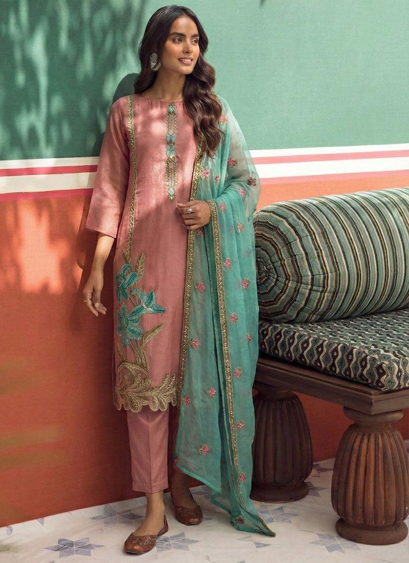 Vegaa Fashion Peach Organza Fancy Zari Party Wear Suit  Grab2Buy Vegaa Fashion Grab2Buy