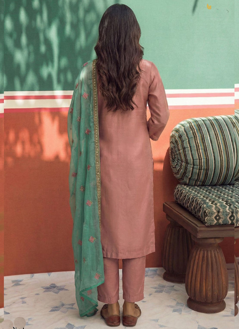 Vegaa Fashion Peach Organza Fancy Zari Party Wear Suit  Grab2Buy Vegaa Fashion Grab2Buy