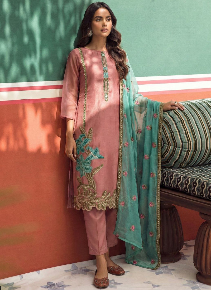 Vegaa Fashion Peach Organza Fancy Zari Party Wear Suit  Grab2Buy Vegaa Fashion Grab2Buy