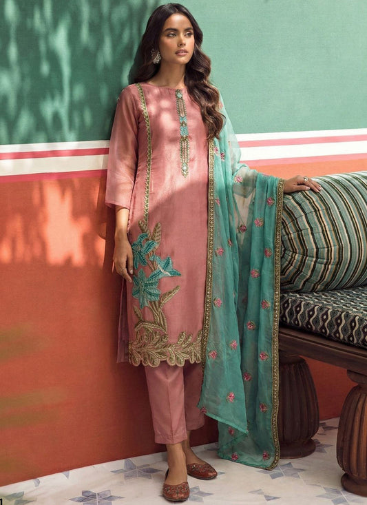 Vegaa Fashion Peach Organza Fancy Zari Party Wear Suit  Grab2Buy Vegaa Fashion Grab2Buy