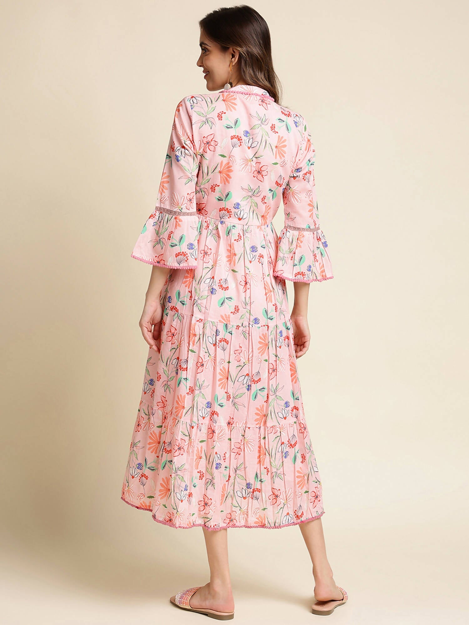 Pink Cotton Floral Printed Dress - Nandani
