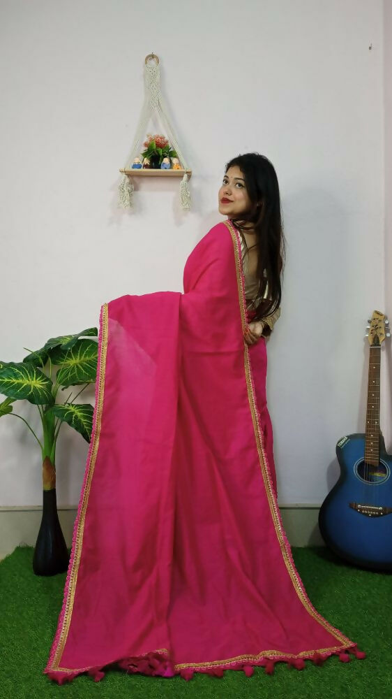Exclusive Collection Beautiful Khadi Cotton Handloom Grab2Buy With Beautiful Zari Border - Pink 