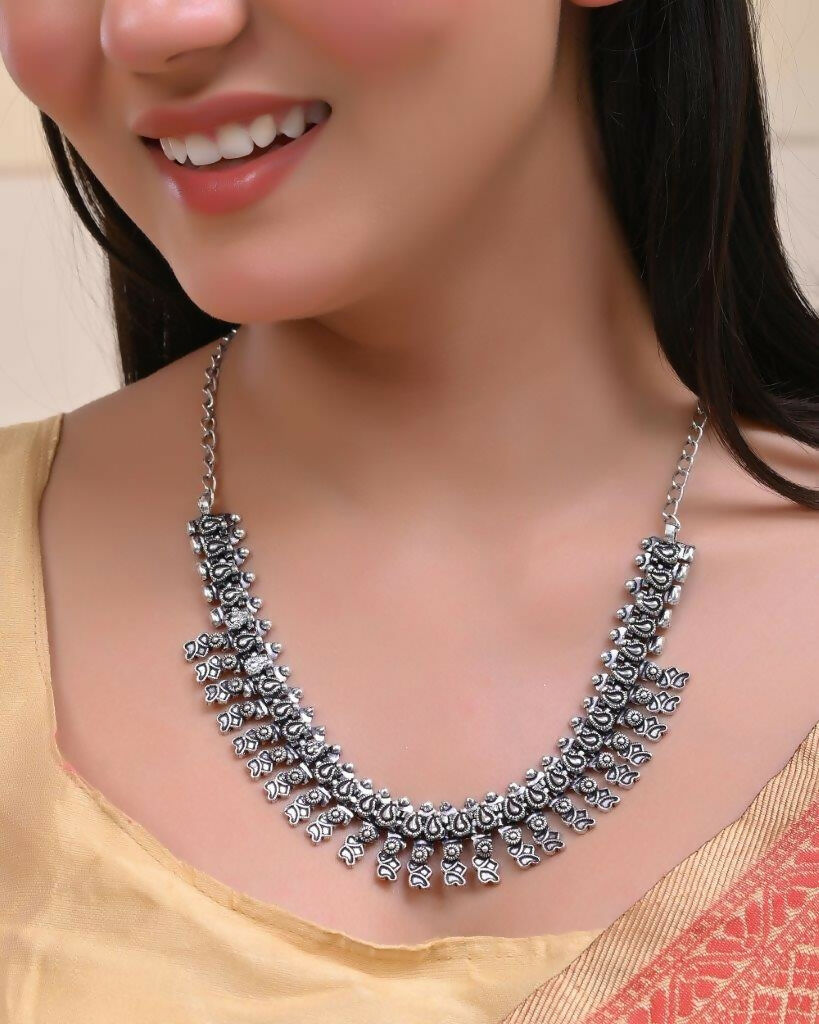 VOJ Silver-Toned Silver-Plated Oxidized Necklace 