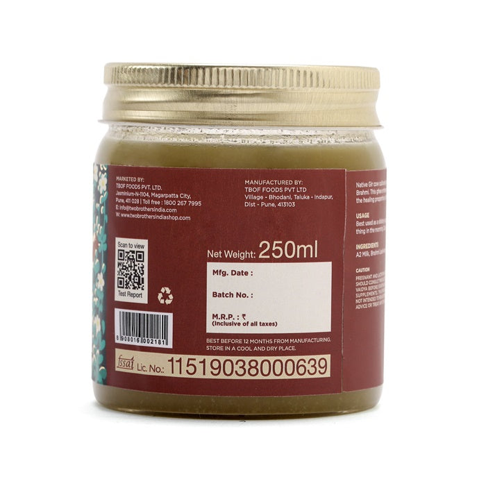 Two Brothers Organic Farms Brahmi Ghee | A2 Gir Cow Ghee (Brahmi) | Cultured Cow Desi Ghee | Curd-Churned Bilona Ghee | Pure, Natural, And Healthy 