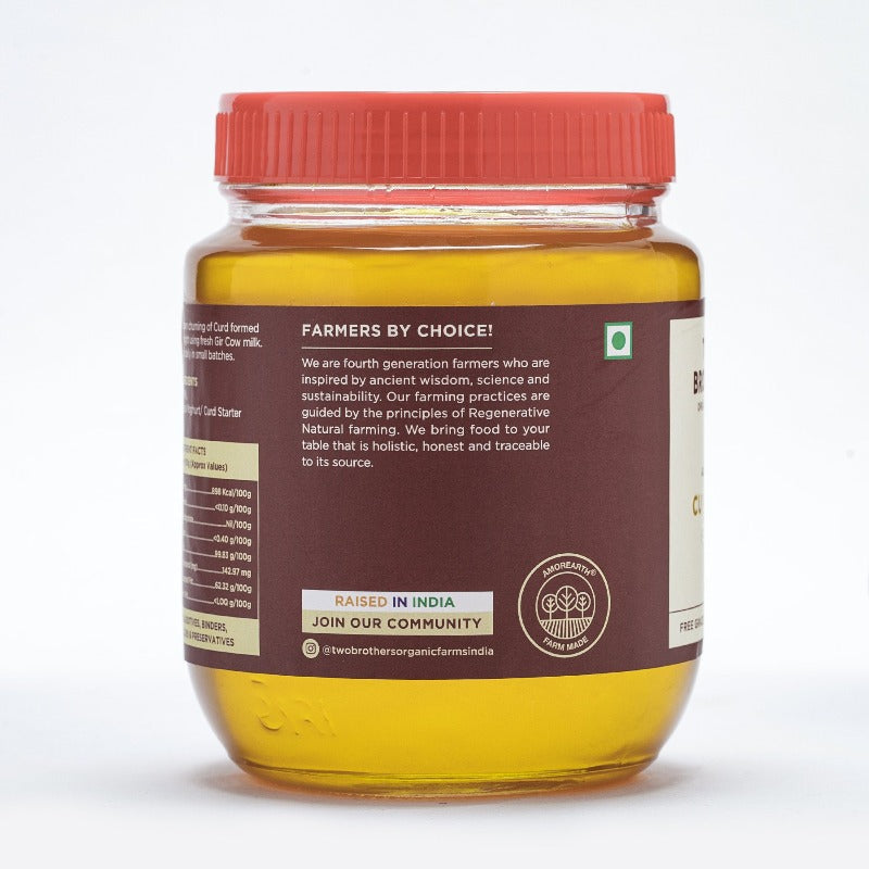 Two Brothers Organic Farms A2 Gir Cow Cultured Ghee | Cultured Cow Desi Ghee | Curd-Churned Bilona Ghee | Pure, Natural, and Healthy 