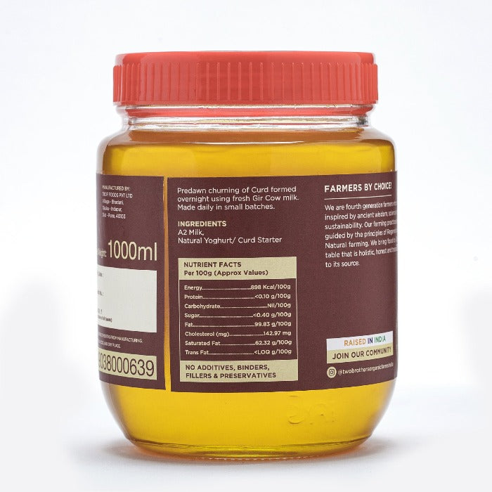 Two Brothers Organic Farms A2 Gir Cow Cultured Ghee | Cultured Cow Desi Ghee | Curd-Churned Bilona Ghee | Pure, Natural, and Healthy 