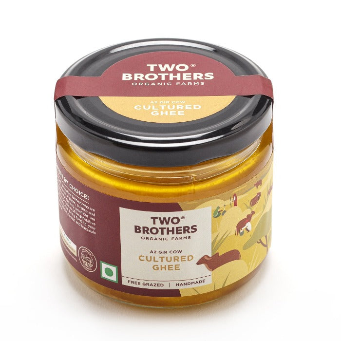 Two Brothers Organic Farms A2 Gir Cow Cultured Ghee | Cultured Cow Desi Ghee | Curd-Churned Bilona Ghee | Pure, Natural, and Healthy 
