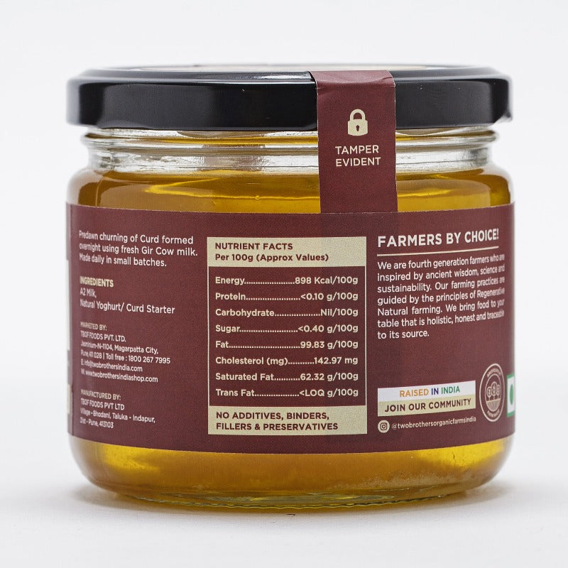 Two Brothers Organic Farms A2 Gir Cow Cultured Ghee | Cultured Cow Desi Ghee | Curd-Churned Bilona Ghee | Pure, Natural, and Healthy 