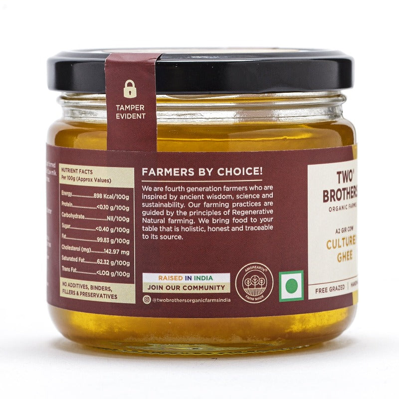 Two Brothers Organic Farms A2 Gir Cow Cultured Ghee | Cultured Cow Desi Ghee | Curd-Churned Bilona Ghee | Pure, Natural, and Healthy 
