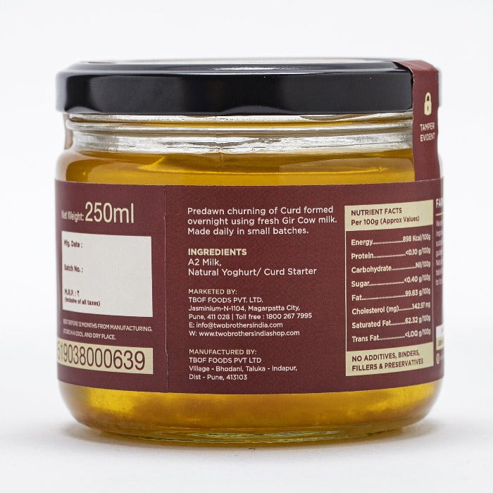 Two Brothers Organic Farms A2 Gir Cow Cultured Ghee | Cultured Cow Desi Ghee | Curd-Churned Bilona Ghee | Pure, Natural, and Healthy 