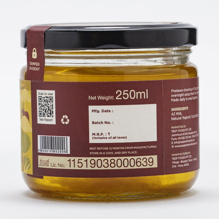 Two Brothers Organic Farms A2 Gir Cow Cultured Ghee | Cultured Cow Desi Ghee | Curd-Churned Bilona Ghee | Pure, Natural, and Healthy 