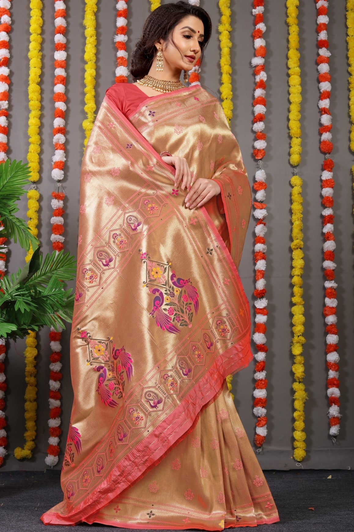 Anaita Orange Woven Design Pure Silk Banarasi Saree With Blouse