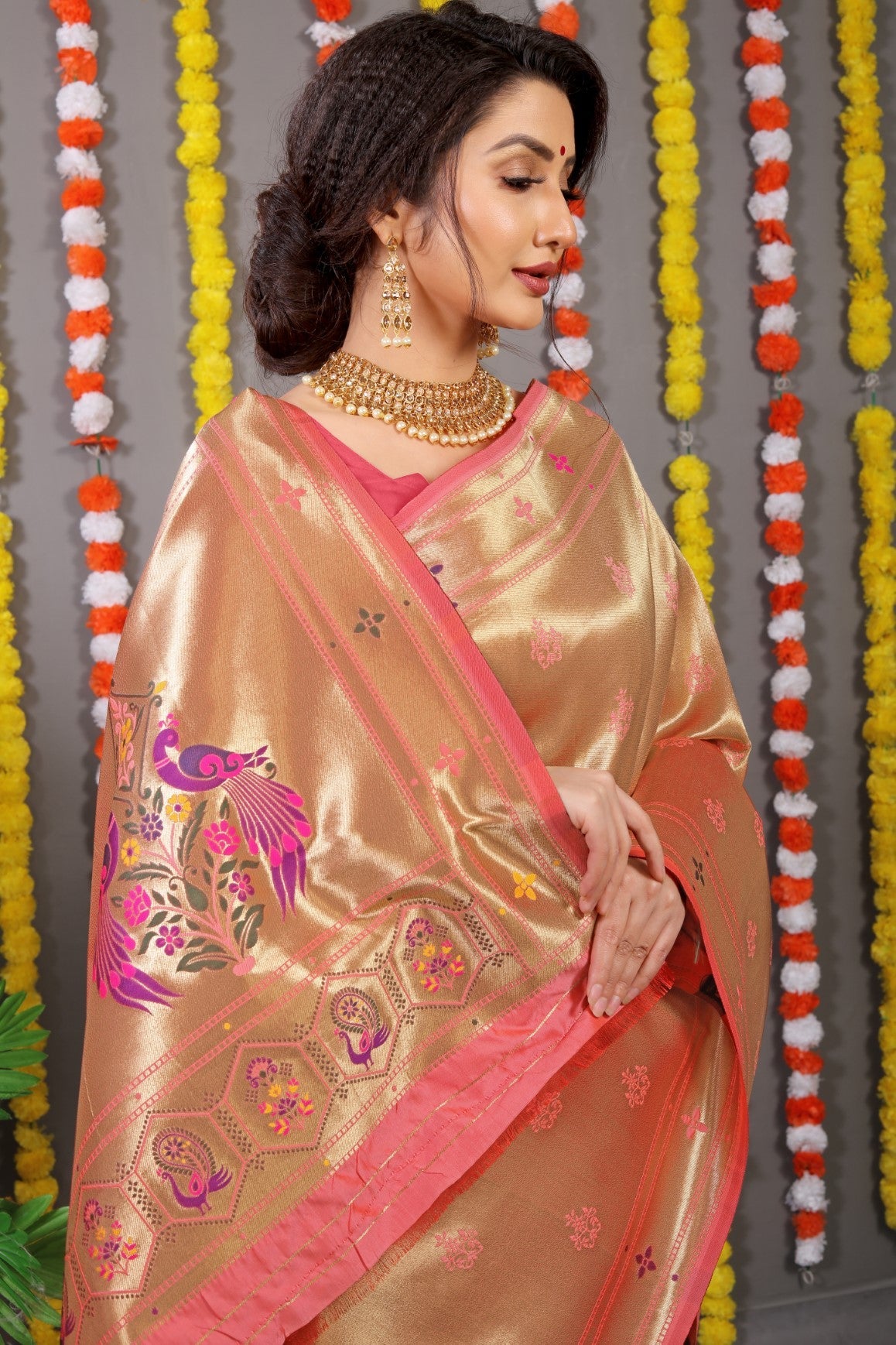 Anaita Orange Woven Design Pure Silk Banarasi Saree With Blouse