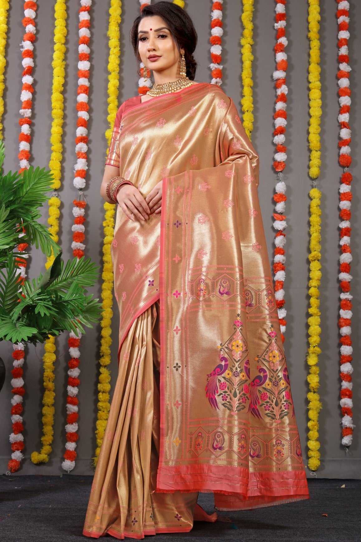 Anaita Orange Woven Design Pure Silk Banarasi Saree With Blouse