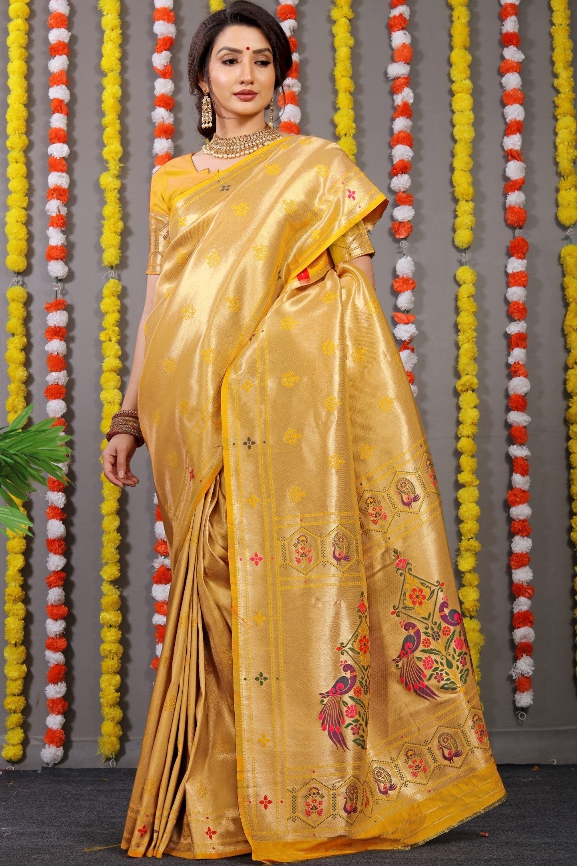 Anaita Yellow Woven Design Pure Silk Banarasi Saree With Blouse