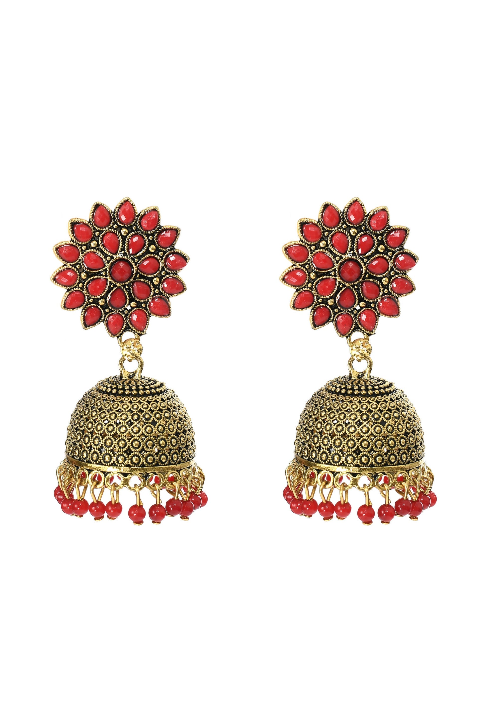 Mominos Fashion Joharkamal Kundan work Jhumka with Red Beads - Grab2buy