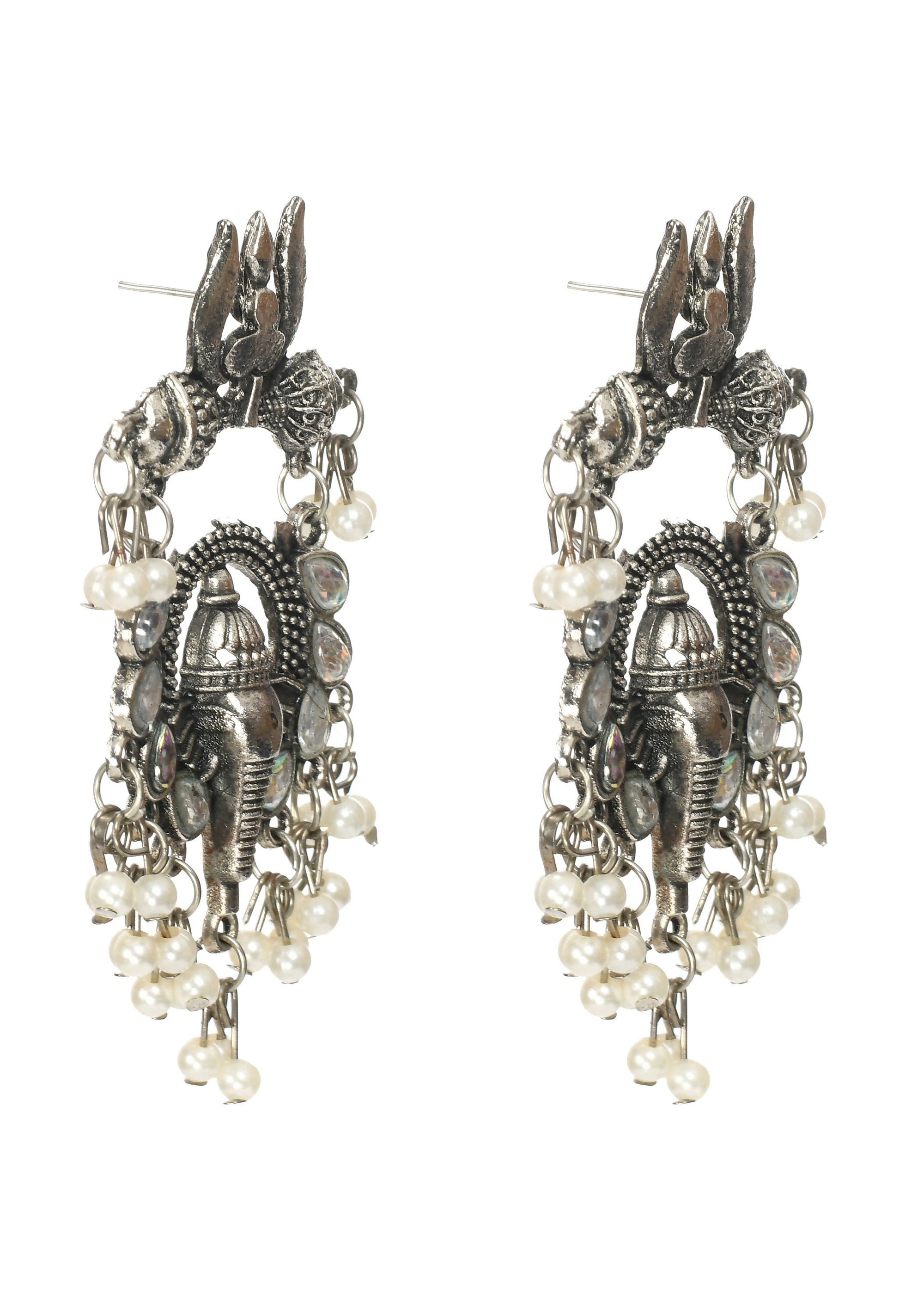 Mominos Fashion Johar Kamal Ganesh Design Silver Color Earrings 