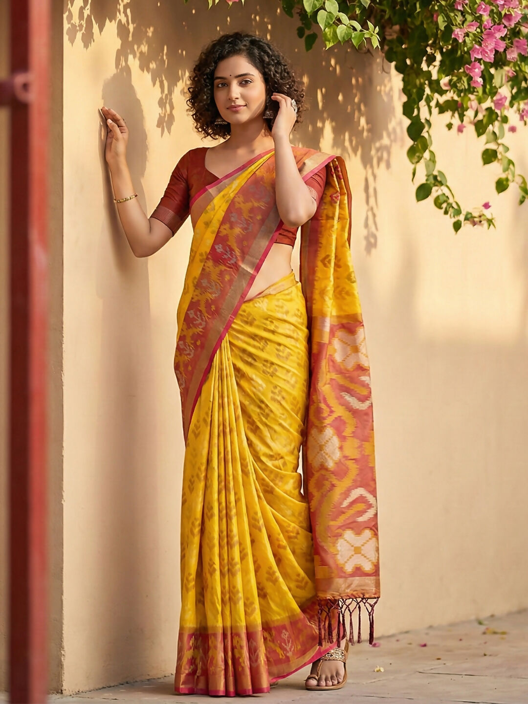 Shree Shyam Fashion Yellow Pochampally Silk Saree