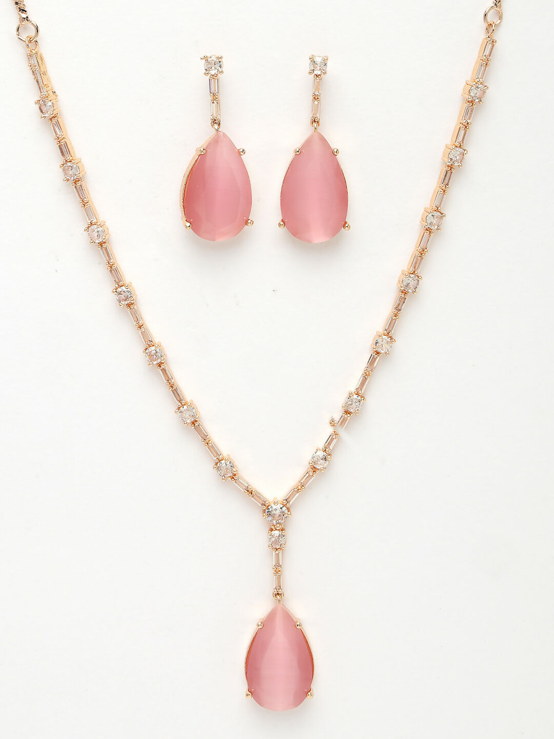 NVR Women's Rose Gold Artificial Stones Studded Handcrafted Jewellery Set - Grab2buy