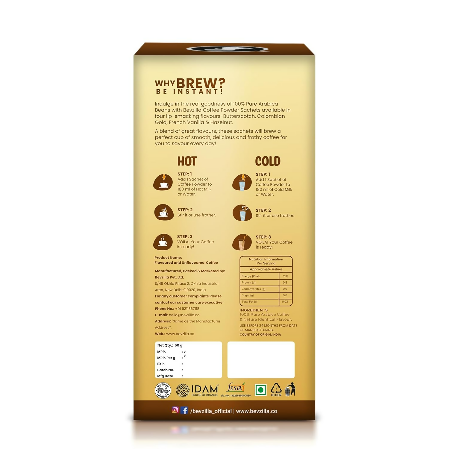 Bevzilla Premium Glass & 25 Flavoured Coffee Sachets 