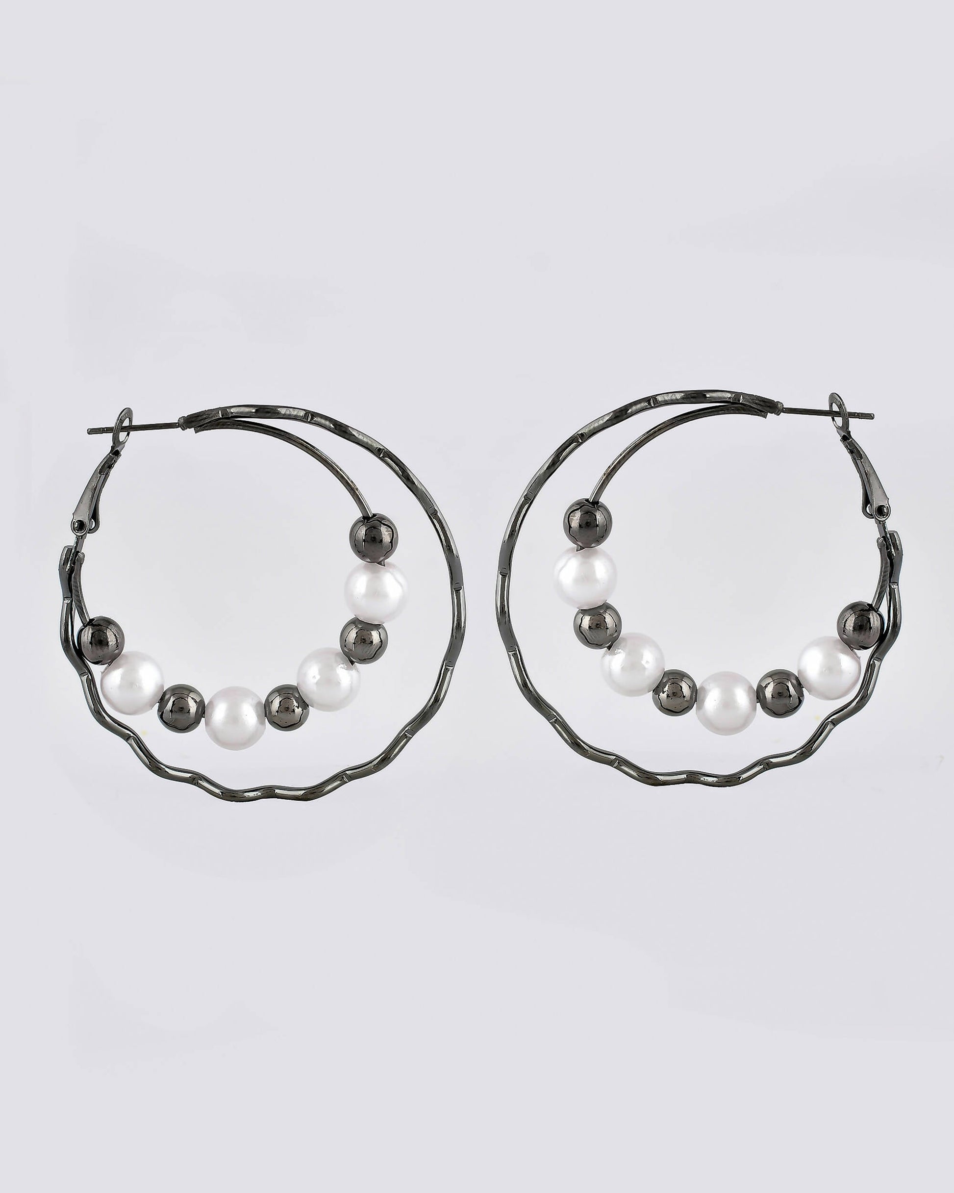 VOJ Women Rhodium-Plated Pearl Stainless Steel Hoop Earrings - Grab2buy