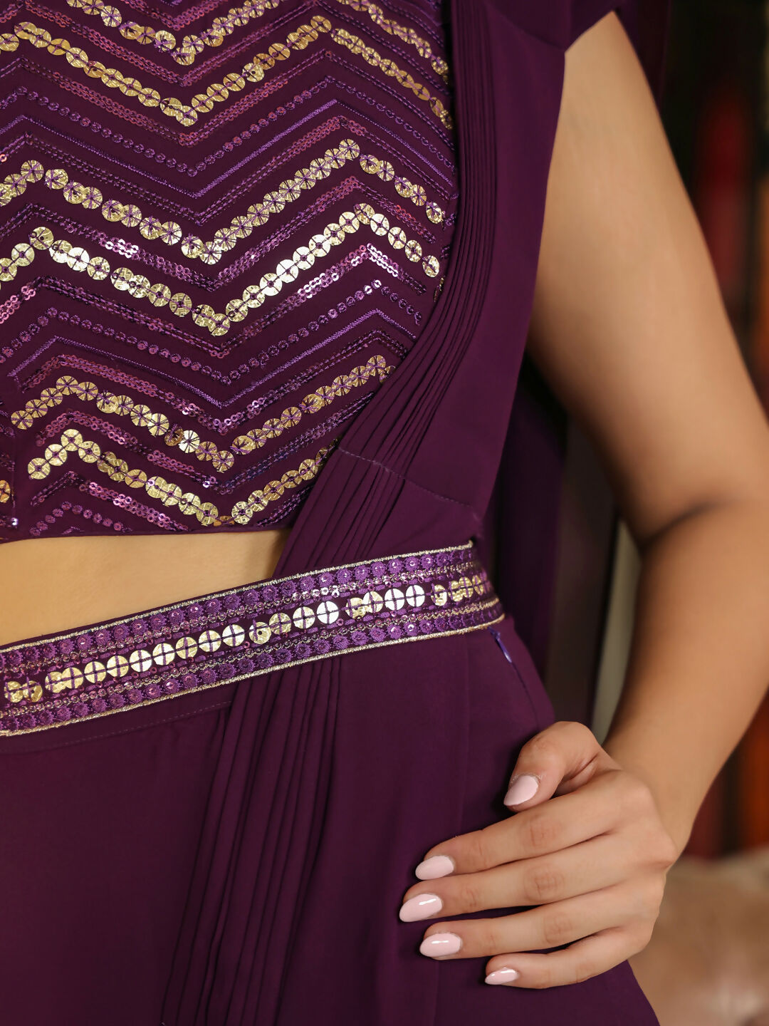 Janasya Purple Georgette Sequined Grab2Buy and Blouse 