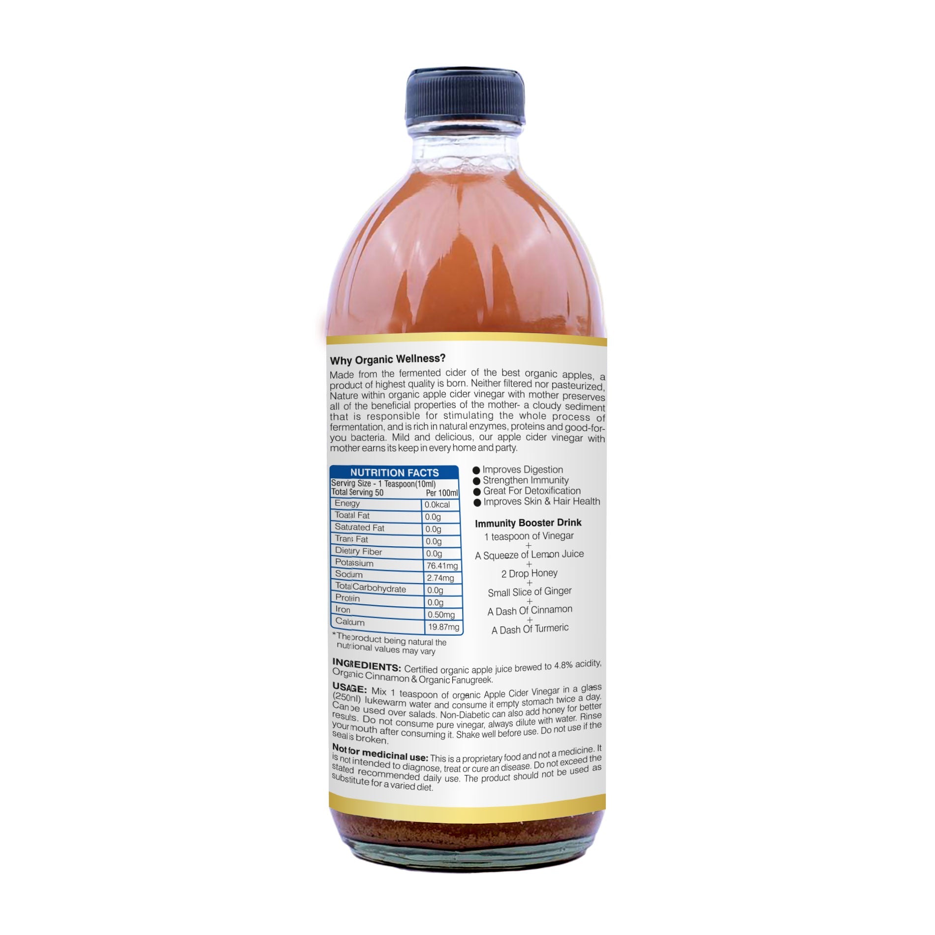Organic Wellness Apple Cider Vinegar with Mother, Cinnamon & Fenugreek - Grab2buy