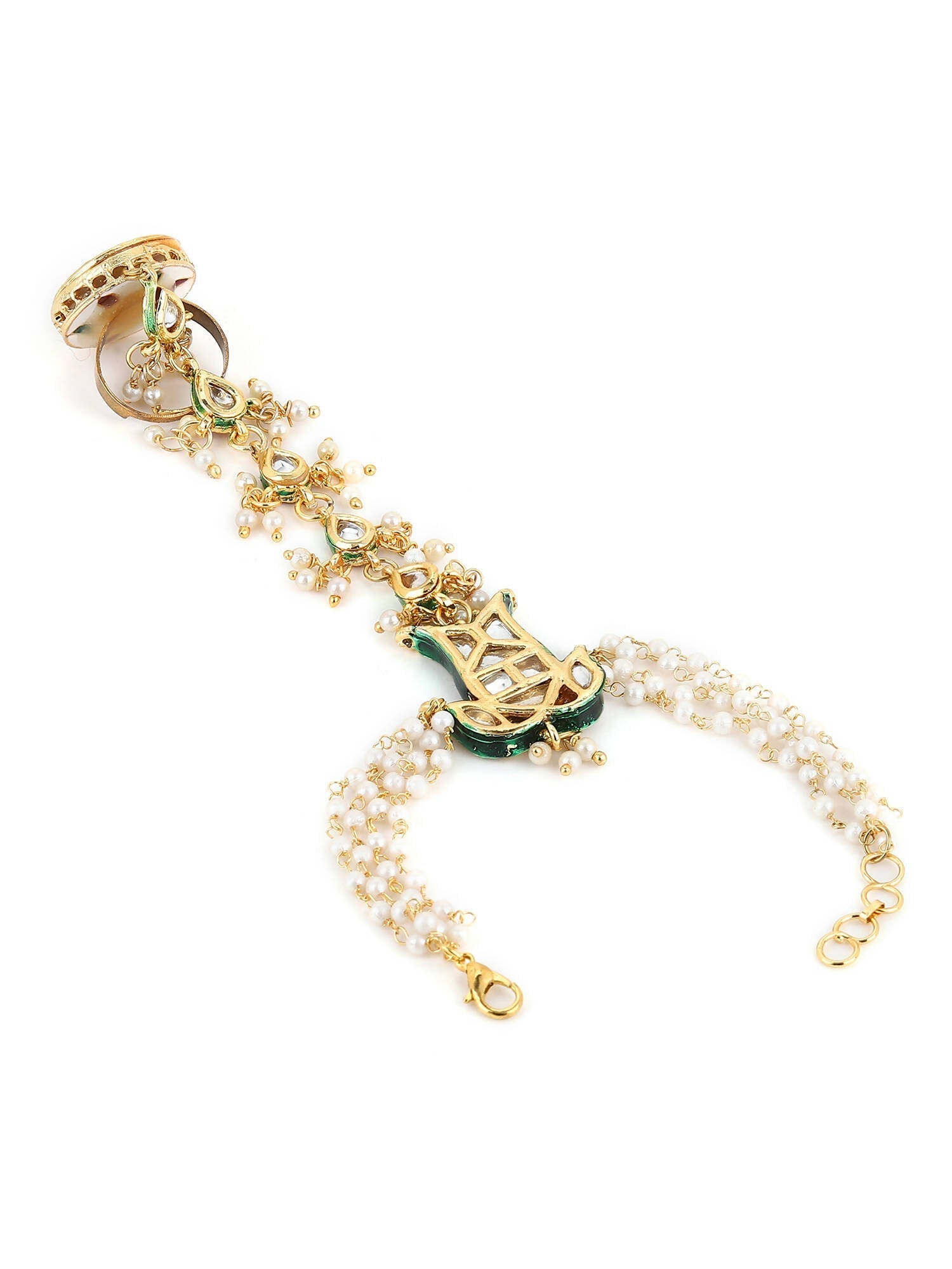 Women's Gold-Toned White Brass Kundan Gold-Polished Link Bracelet - Ruby Raang  Grab2Buy Ruby Raang Grab2Buy