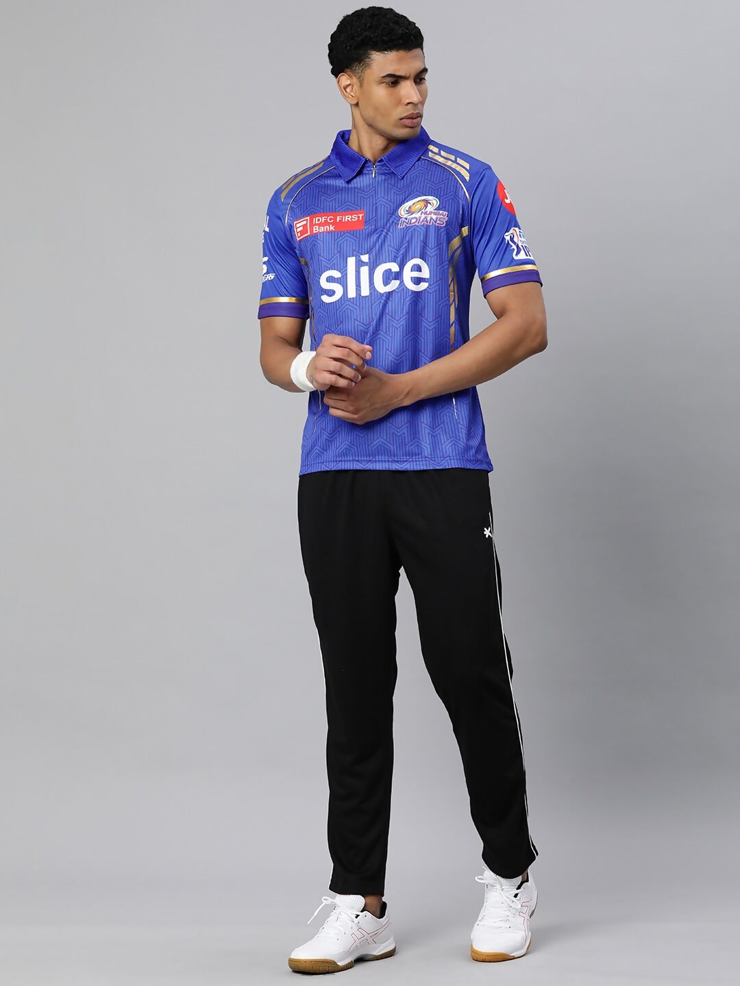 playR Men Printed Polo Collar Dri-FIT MI Official Match Jersey T-shirt IPL, T20 