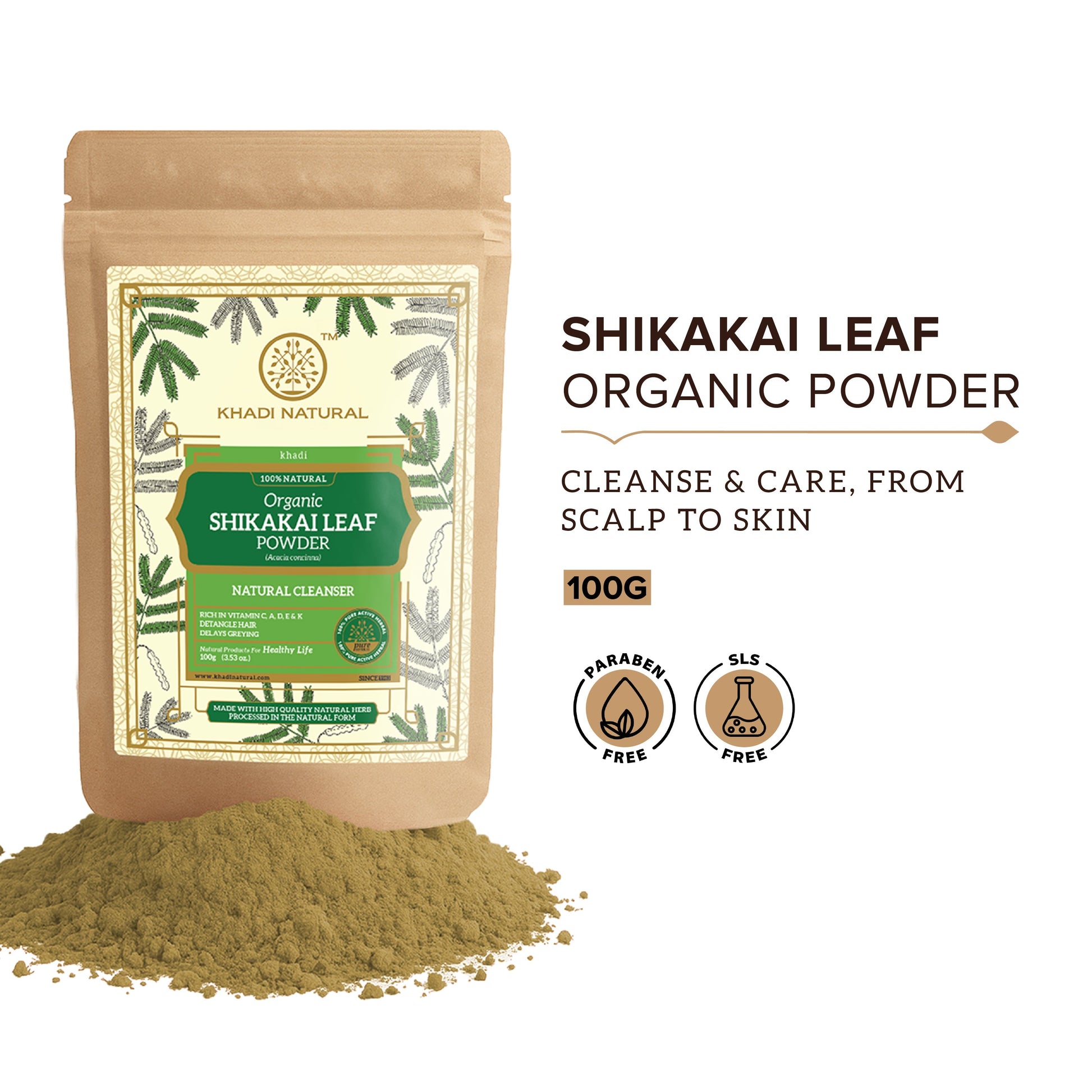 Khadi Natural Organic Shikakai Leaf Powder For Hair - 100% Natural - 100gm 